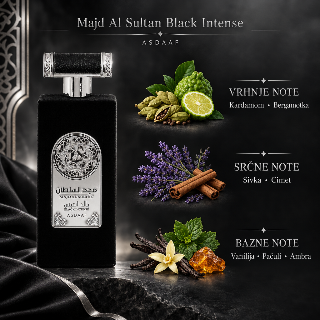 Majd Al Sultan Black Intense z vonjnimi notami